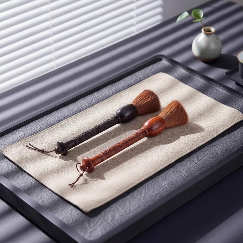 Chinese Style Cleaning Brush Hand Carved Dragon Pattern Sandalwood Handle Synthetic Fiber Brush