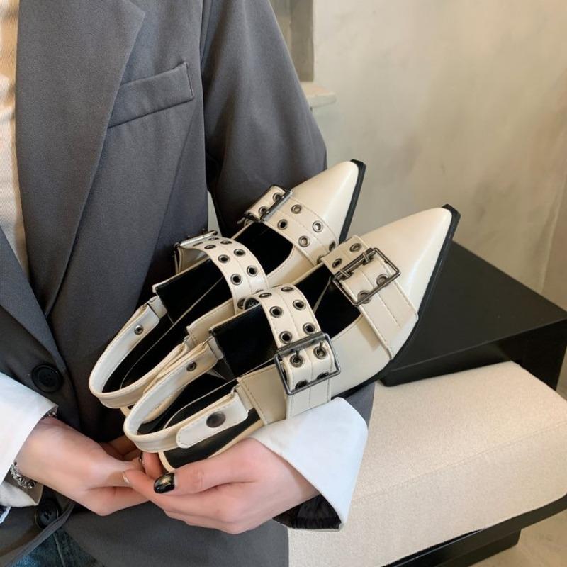 Fashion Pointy Mary Jane Shoes for Women 2024 Summer Model with Skirt Small Leather Shoes Retro Chunky Single Shoes for Women