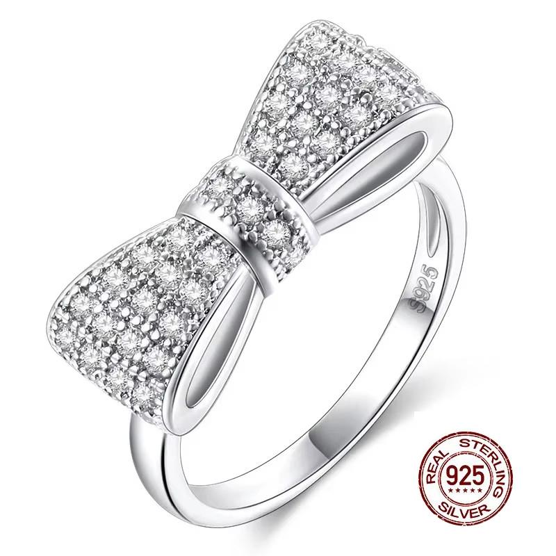 Fashion Solid  Sterling Silver Exquisite Big Bow Tie Wedding & Engagement Ring Made with Cubic Zirconia