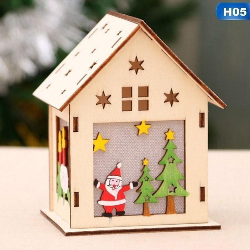 New Christmas Led Light Wood House Cute Christmas Tree Hanging Ornaments Holiday Decoration