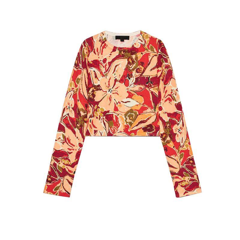 

Spring New Women s Clothing Fashion Style Show Belly Navel Ornaments Long Sleeves O-neck Short Print Knitwear 2142036 A color L