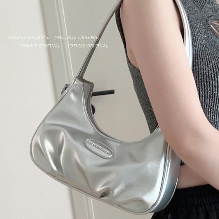 Niche Textured Silver Bag for Women Trendy Versatile Shoulder Crossbody Bag High-end Design Underarm Crescent Bag