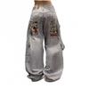 Pantalones Vaqueros Góticos Y2K para Hombre Corte Recto Holgado Estilo High Street Vaqueros de Algodón Juventud