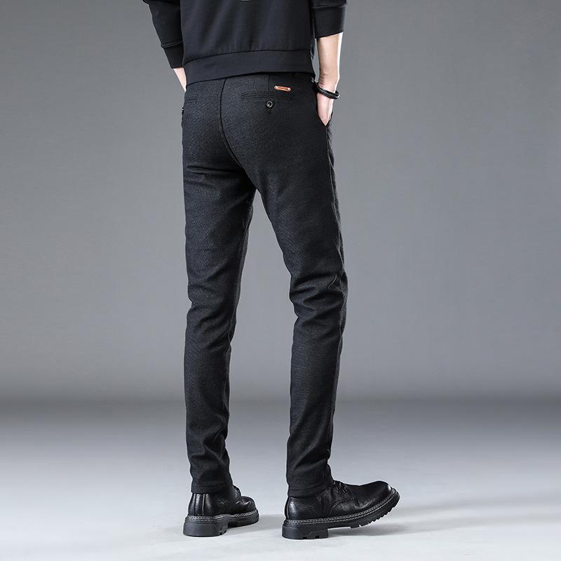 Autumn And Winter Men'S Regular/Plush Thick Cotton Linen Casual Dark Slim Fit Small Foot Elastic Brushed Versatile Long Pants