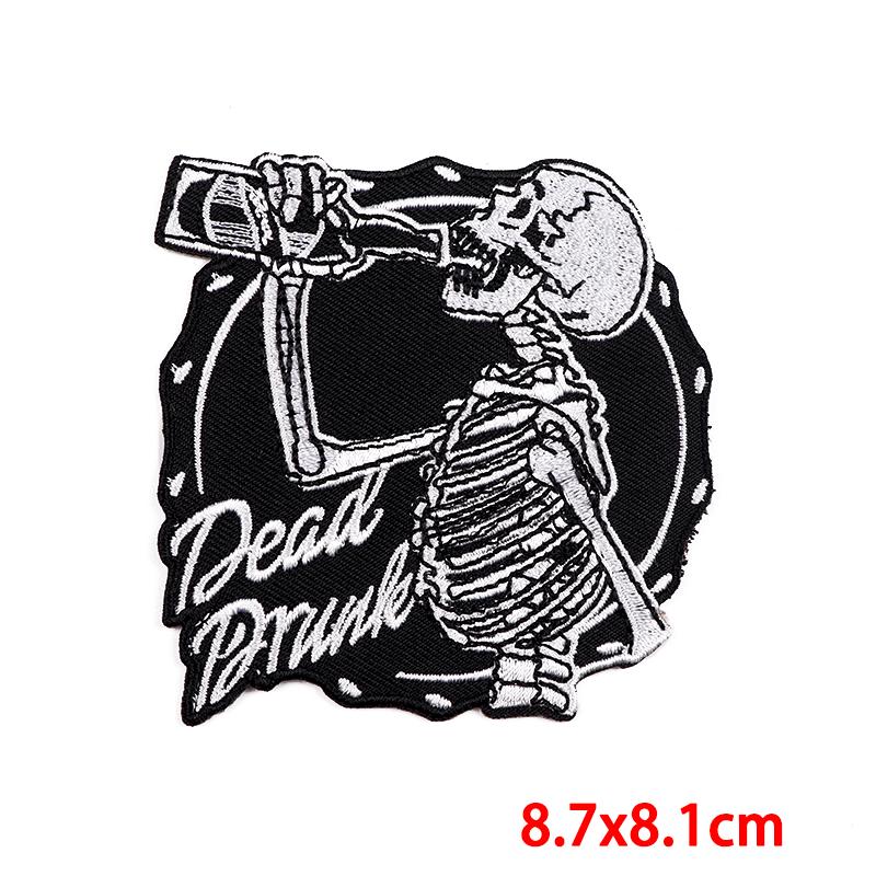 Drinking Coffee Skeleton Patches Skull Finger Letter Embroidery Patch For Clothing Thermoadhesive Patches On Clothes Punk Patch