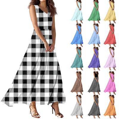 Women's Summer Casual Fashion Printed Dress V Neck Sleeveless Dress
