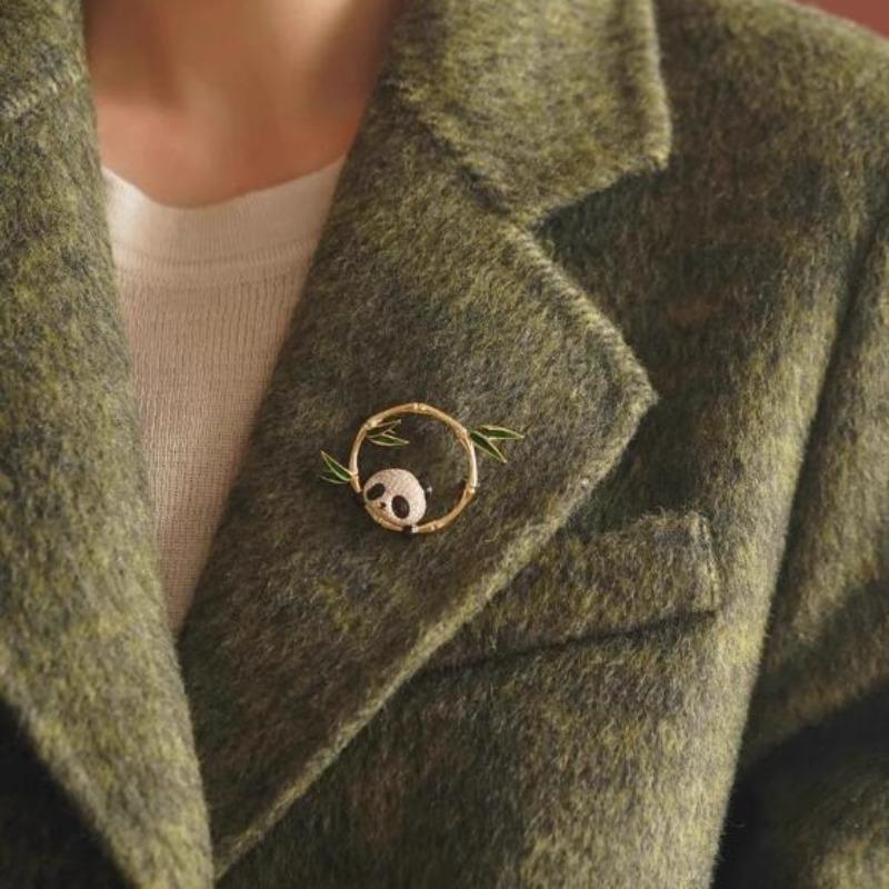 Cute Panda Brooch for Women Girls Delicate Bamboo Panda Corsage Pin Personalized Chinese Style Jacket Pin Accessories Party Gift