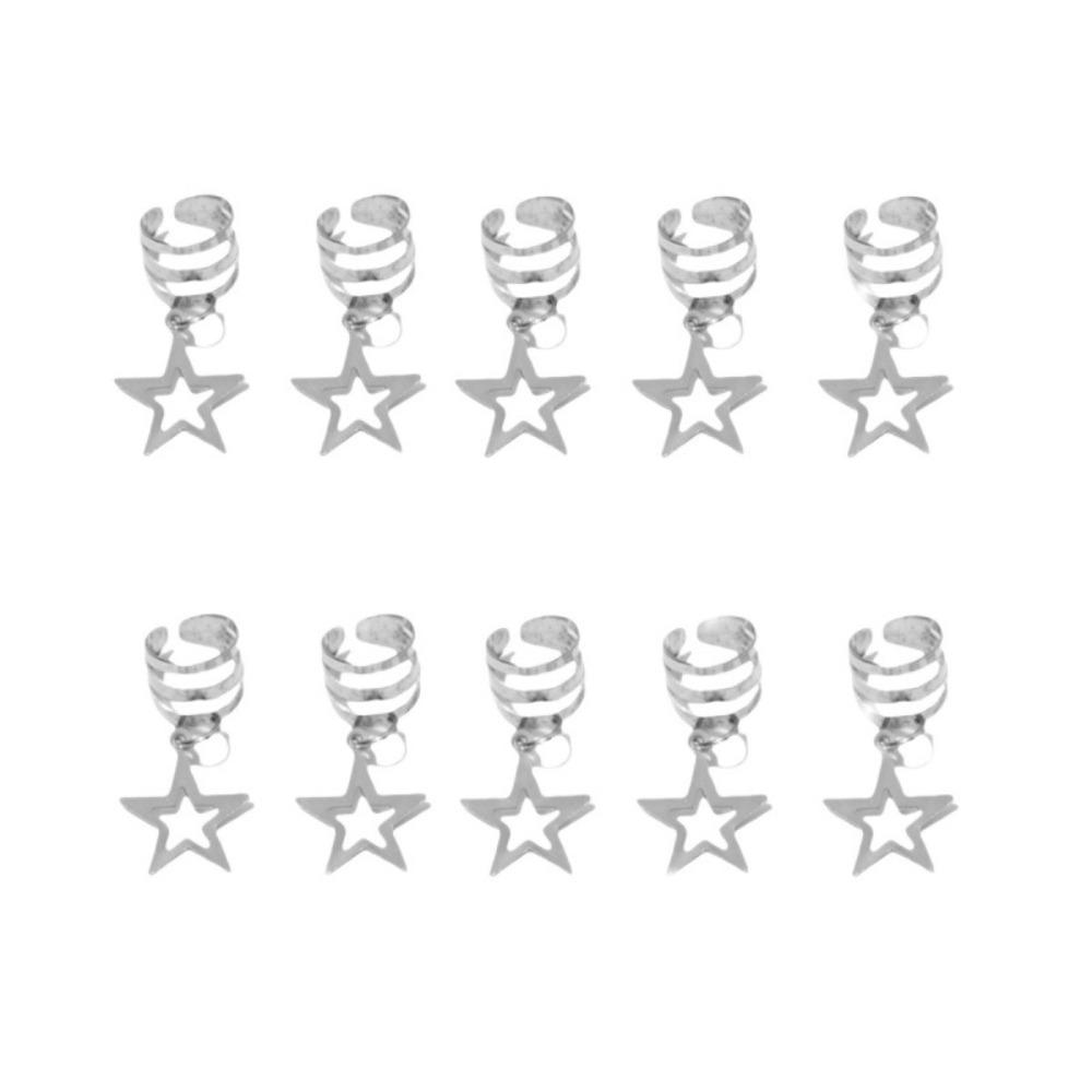10pcs Star Shape Dreadlocks Beads Hair Braiding Hair Braid Tubes Hollow Out Hair Ring  Women