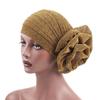 Beanie Hat Solid Color Large Flower Design Comfortable Warm No Brim Turban Cap Women Accessories