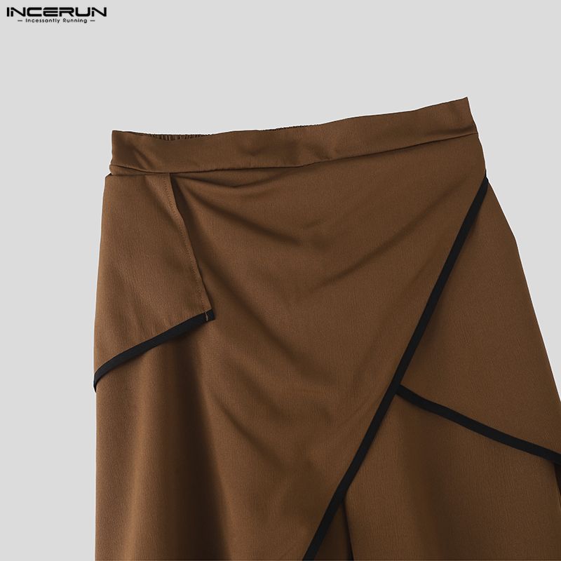 INCERUN Men Back Elastic Waist Ruffled Layers Casual Long Harem Pants Trousers