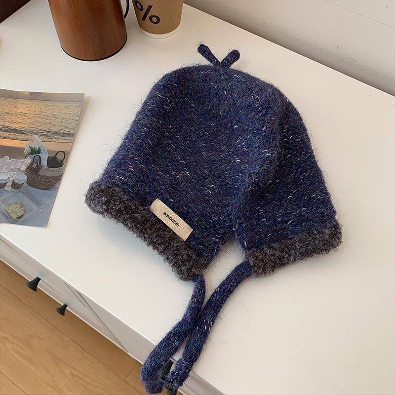 Balaclava Hat Women's Autumn and Winter Gray Knitted Wool Hat Korean Version Warm Ear Protection Show Face Small Lei Feng Hat