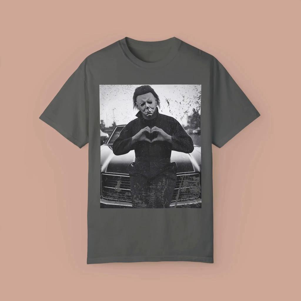 Summer Men's 100% Cotton Retro Halloween Character Printed Round Neck T-shirt Casual Loose Soft Large Short Sleeve