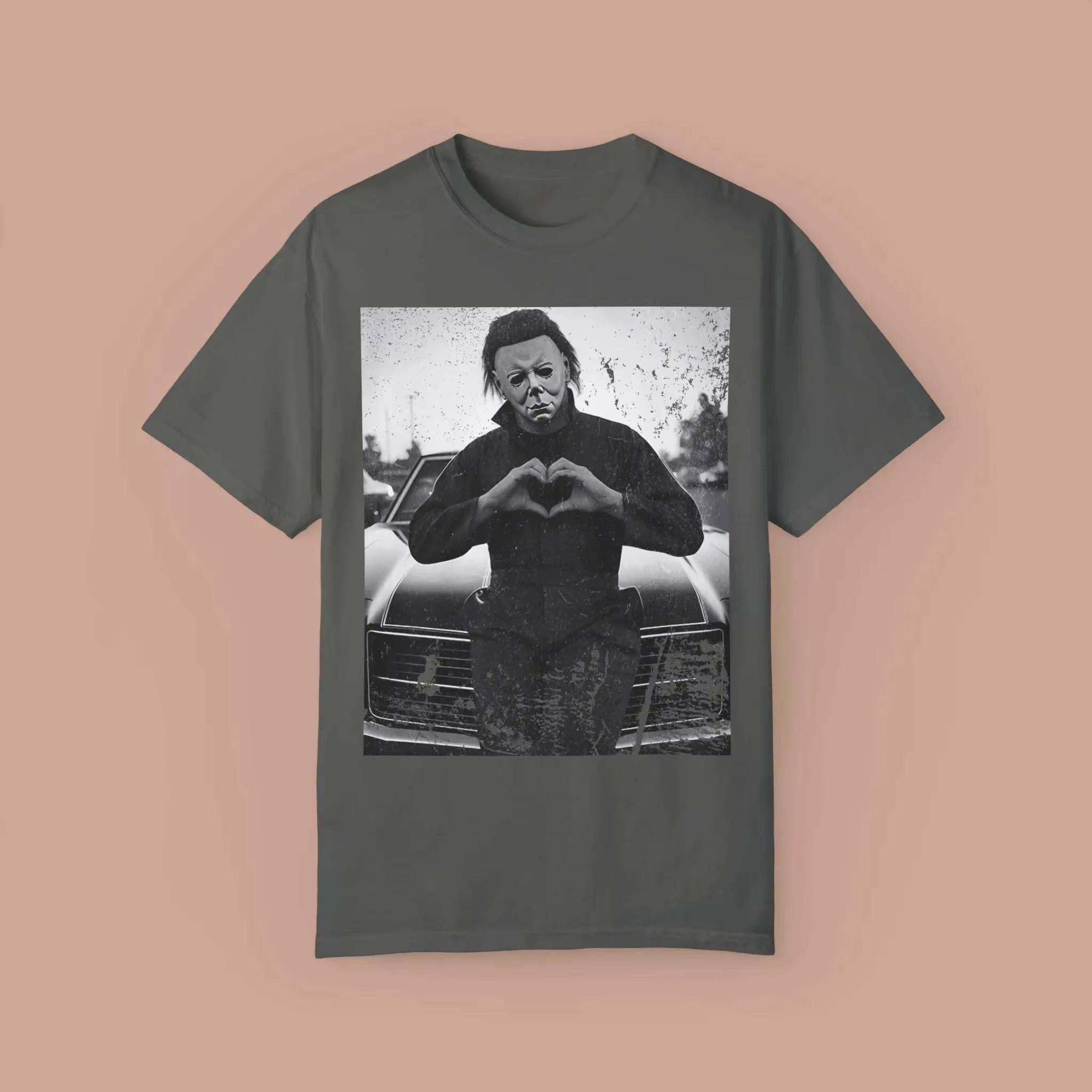 

Summer Men s 100% Cotton Retro Halloween Character Printed Round Neck T-shirt Casual Loose Soft Large Short Sleeve 4XL