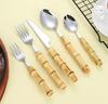 304 Stainless Steel Dinner Knife, Fork, Dessert Spoon, Natural Bamboo Handle Dinnerware Sets, Western Style Steak Cutlery Set