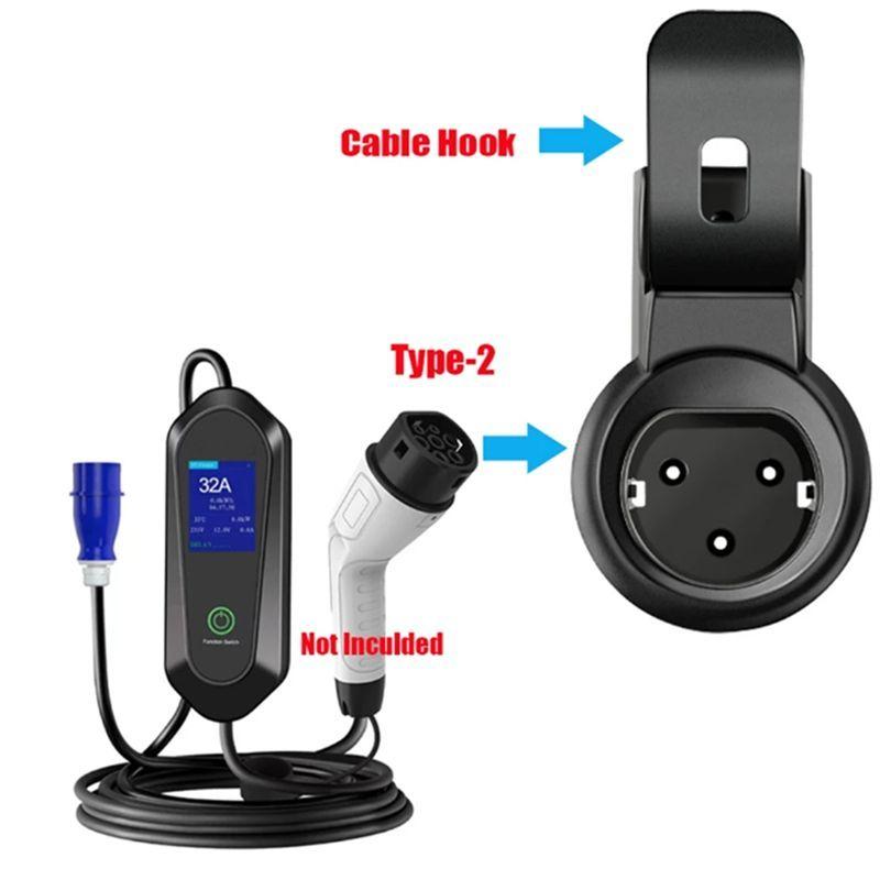 EV Holder With Hook Type 2 Charging Cable Organizer Wall Mount Dock Plug For Electric Vehicle