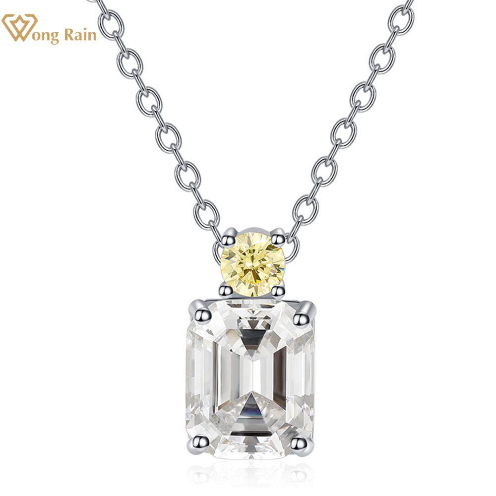 

Wong Rain Classic, 100% стерлинговое серебро 925 пробы, изумрудная огранка, цирконы, драгоценный камень, подвеска для свадебной вечеринки, ожерелье, ювелирные изделия зелёный