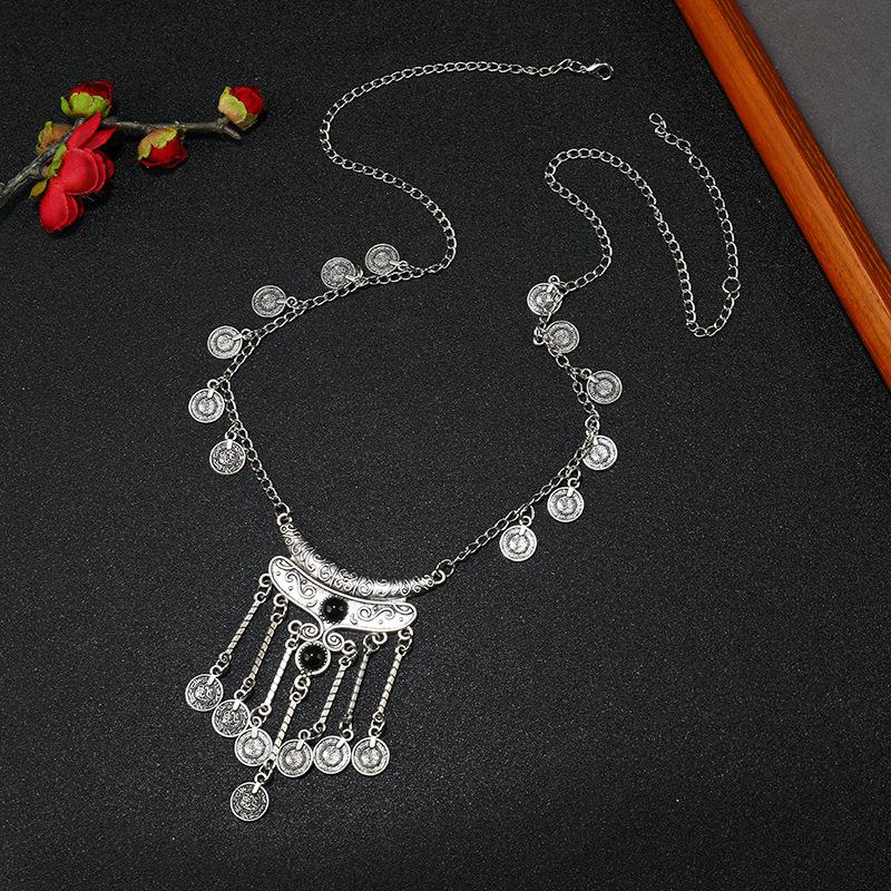 Wind Retro Personality Coin Fringed Necklace Metal Long Sweater Chain Bohemian Accessories Women