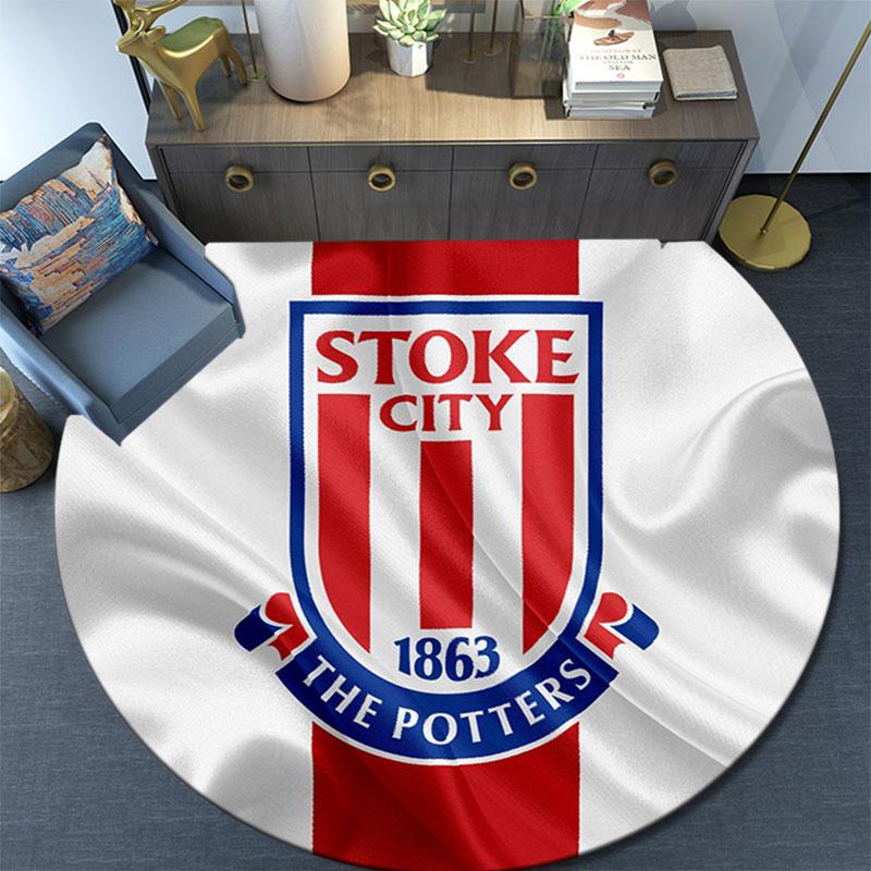 Stoke City FC Printed Round Rug, Non Slip Washable Circular Carpet For Living Room Bedroom Playroom, Sports Fan Decor, Holiday Birthday Gift