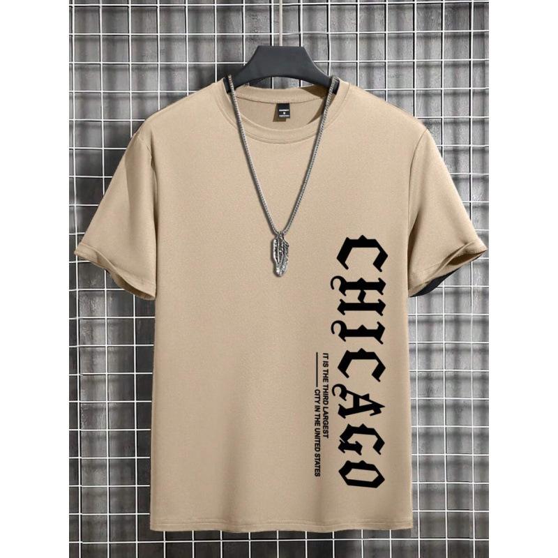 Men's Summer Casual T-Shirt Vertical Chicago Text Print Short Sleeve Streetwear