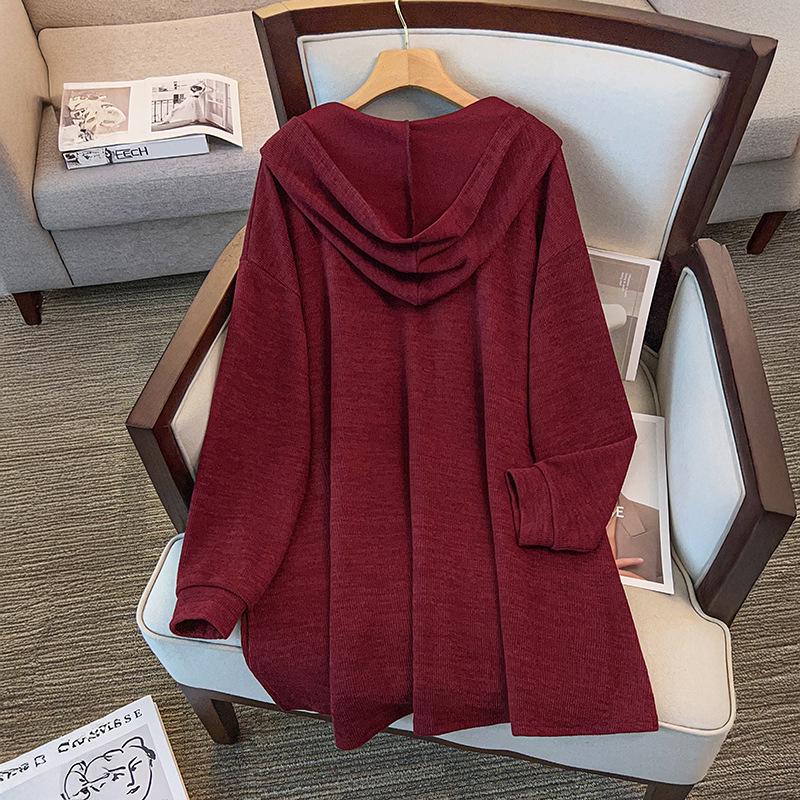 Women's Retro Minimalist Plus Size Knit Hooded Pullover - Versatile Autumn Outerwear