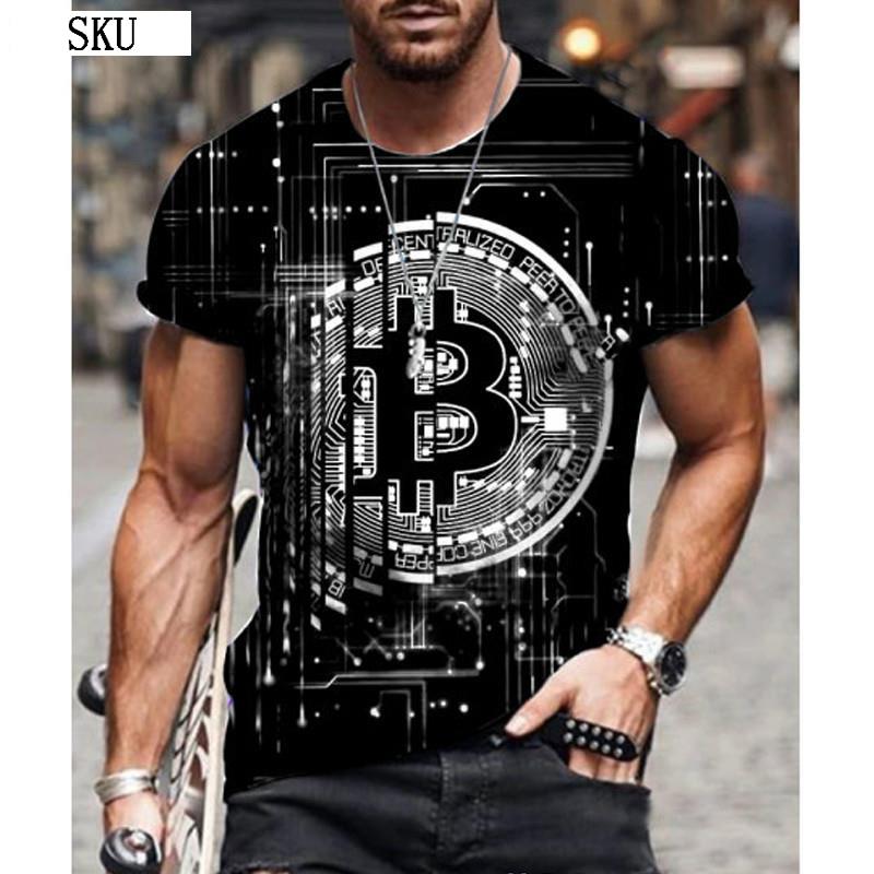 Fashion Bitcoin Graphic 3D Pringting Men's T Shirt Summer Streetwear Round Neck Short Sleeve Casual Loose Tops Tee Men Clothing