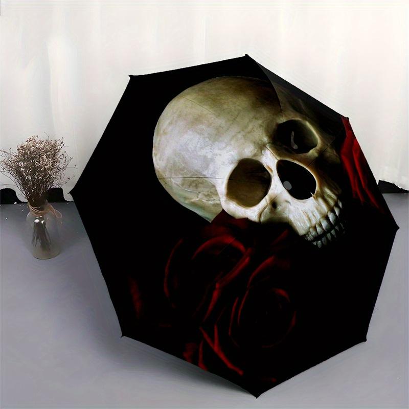 Skull and Roses: Gothic Artwork Wall DecorUmbrella, Portable 3-Fold Umbrella for Men & Women,Christmas Gift ES277