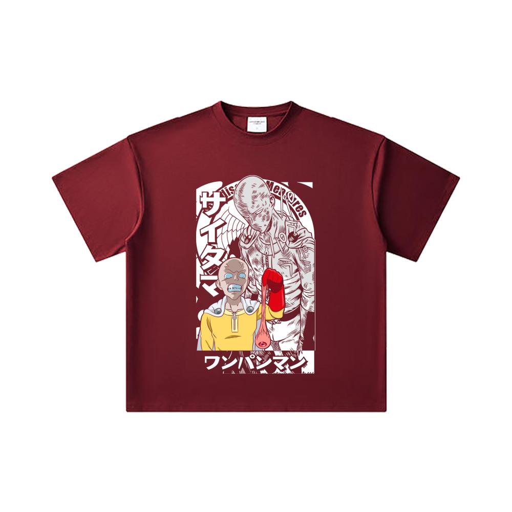 260 GSM Double Yarn 32 Count 100% Cotton One Punch Man V6 Saitama Print Unisex Heavy Cotton T Shirt