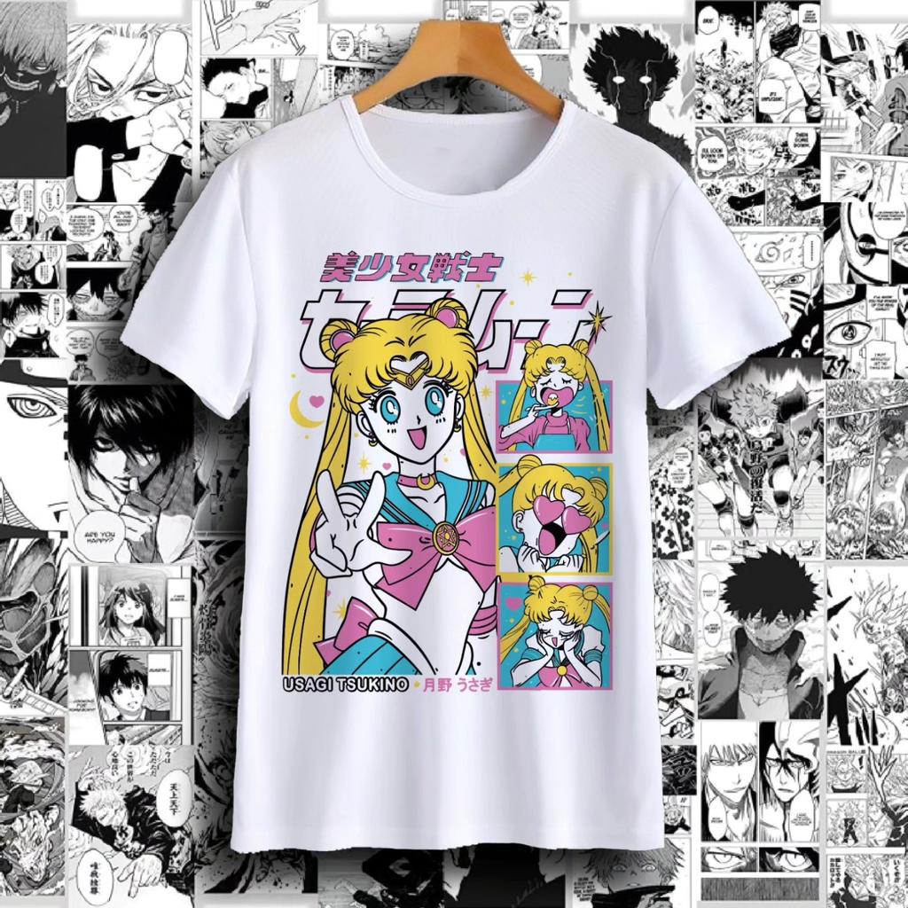 Fashion Trend Sailor Moon Anime Trendy Casual Print Summer Pure Cotton Mens and Womens TShirt Street Casual Trendy Short