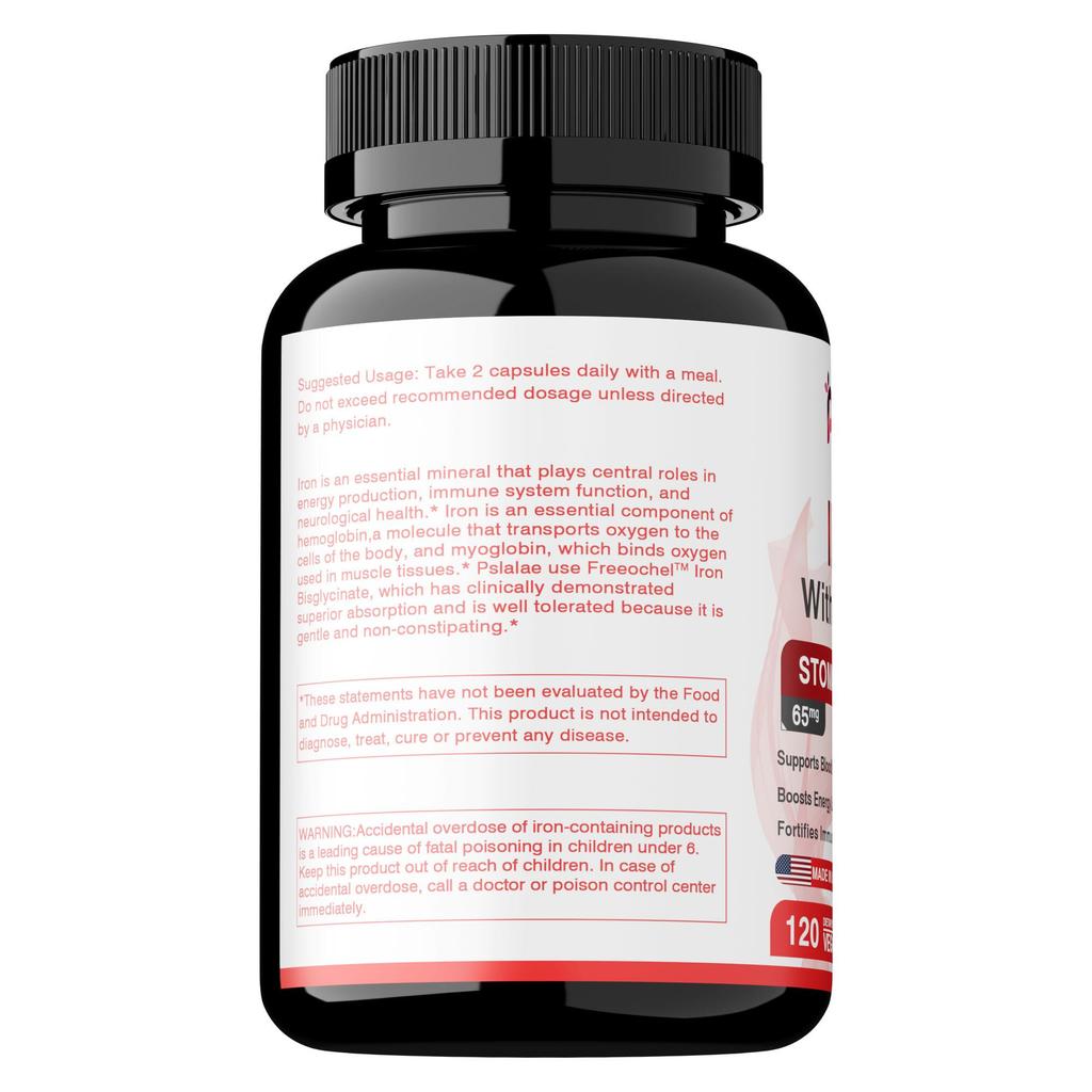 Pslalae Iron Capsules with Vitamin C for Supports Blood Health Boosts Energy Level Fortifies Immune Defenses for Women & Men