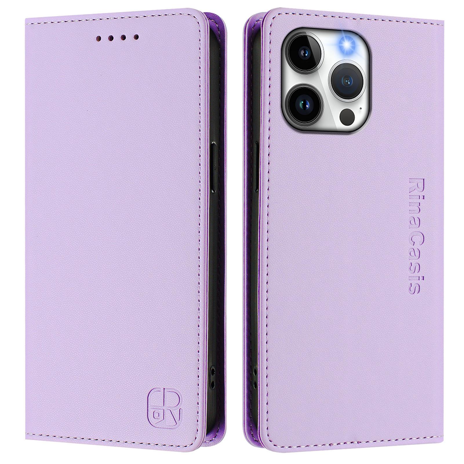 

For iPhone 15 Pro Max Leather Case RINACASIS RC01 Phone Cover with RFID Blocking Wallet Stand Light Purple