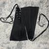Women Punk Lace Up Straps Flared Leg Warmers Japanese Harajuku Eyelets Knee Length Foot Cover Long Tube Socks Streetwear