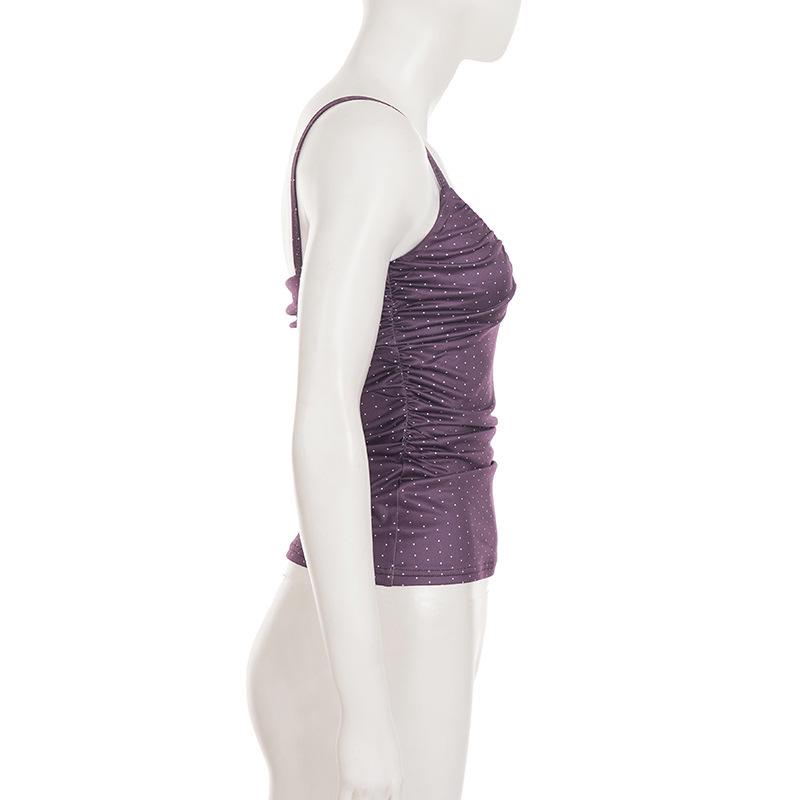 Canottiera Y2K a Pois Senza Schiena Arricciata - Canotta Sexy Modellante Stile Europeo & Americano per Donne