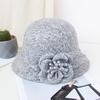 New Hat Women's Autumn and Winter British Woolen Woolen Pot Hat Fashion Flower Bucket Hat Warm Felt Top Hat