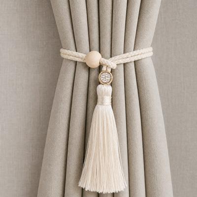 Wooden Ring Tassels Curtain Tieback, Adjustable Window Curtain Holders Ties Backs, No Drill Drape Curtain Holdbacks for Home Bedroom Decor