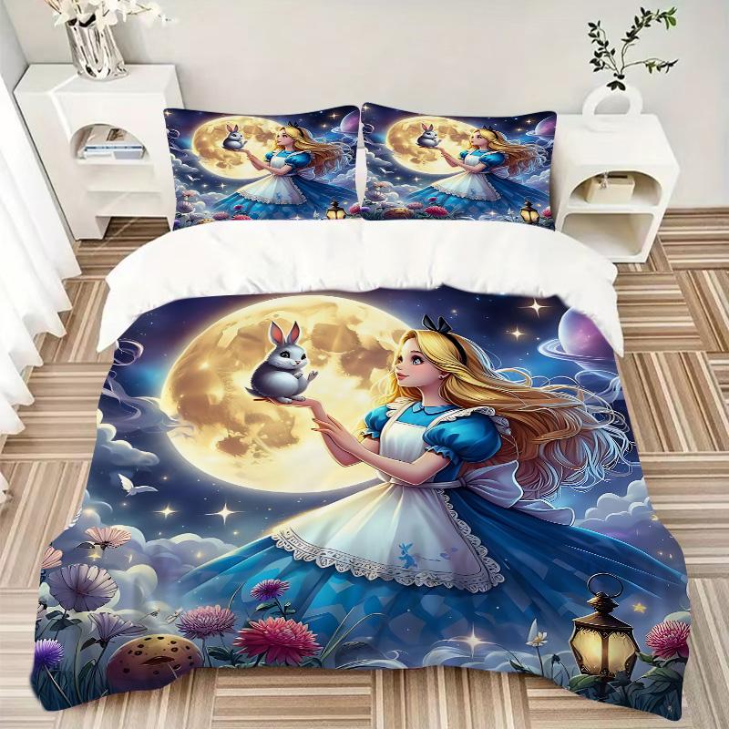 Alice Wonderland Print 3Pcs Bedding Setduvet Cover With 2 Bedropillowcase Home Birthday Gift