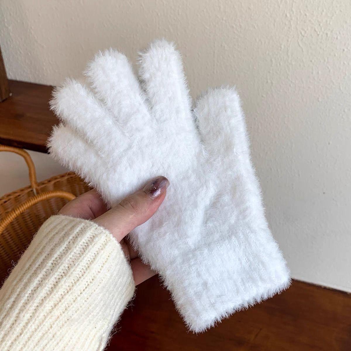 

Женские зимние перчатки в корейском стиле — толстые, симпатичные, плюшевые, теплые, с закрытыми пальцами, устойчивые к холоду для езды на велосипеде One Size белый