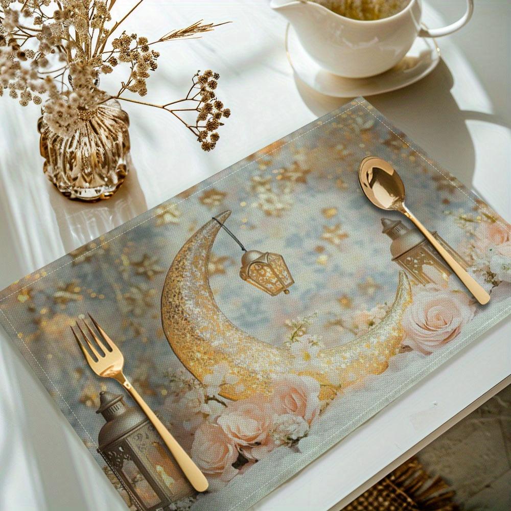 4pcs, Ramadan Eid Mubarak Printed Placemats Table Cover, Washable Placemats for Kitchen Dining Home Table Mat 6PC 30X45cm