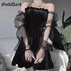 Goth Dark Mesh Vintage Gothic sukienki Egirl 2021 estetyczny przezroczysty pasek plisowana sukienka Chic Punk Hip Hop Grunge Emo Y2K Chic