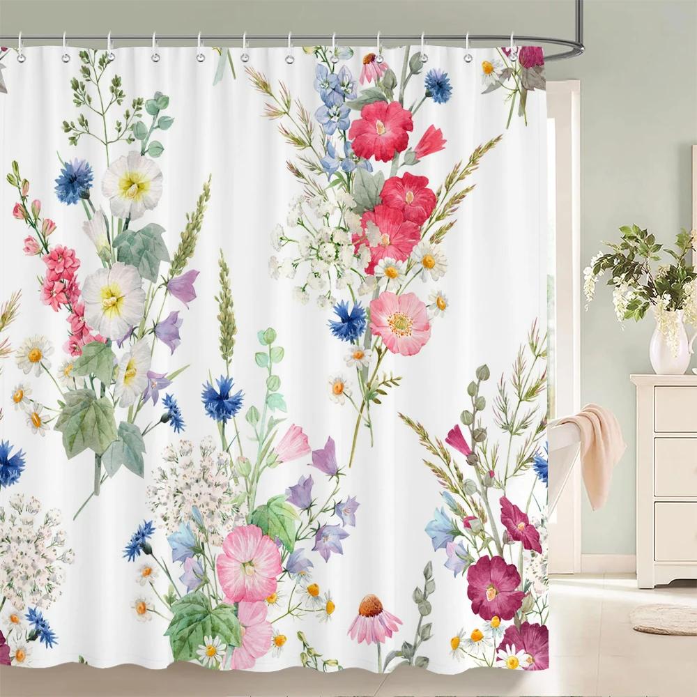 Home shower curtain for bathroom waterproof fabric modern minimalist floral style bathroom Curtain with hooks decorative curtain