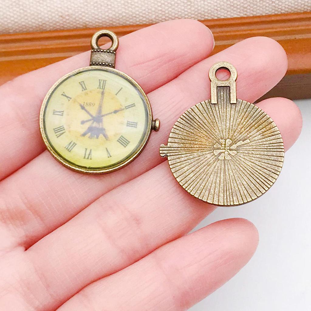 Vintage Green European Gear Pendant Clock Necklace Charm Components