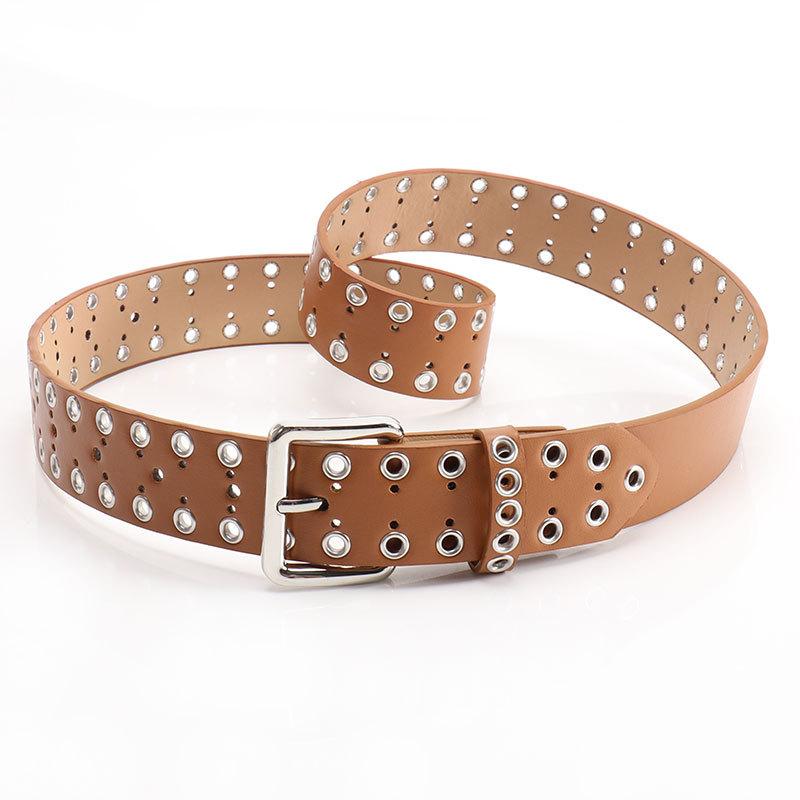 

Punk style metal corns hole belt, men s and women s same versatile jeans, dress decoration belt, punched women s belt верблюд