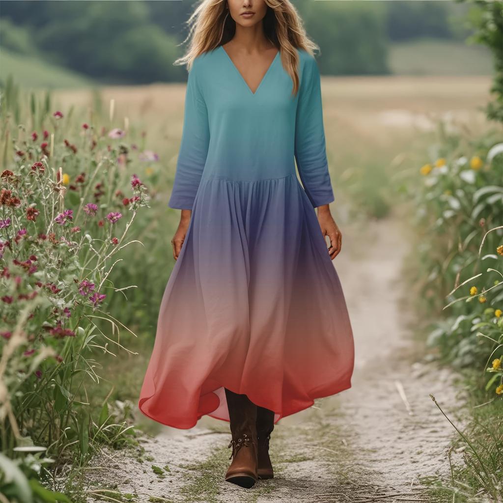Women's Casual And Fashionable Round-neck Long Sleeve Mid Length Dress