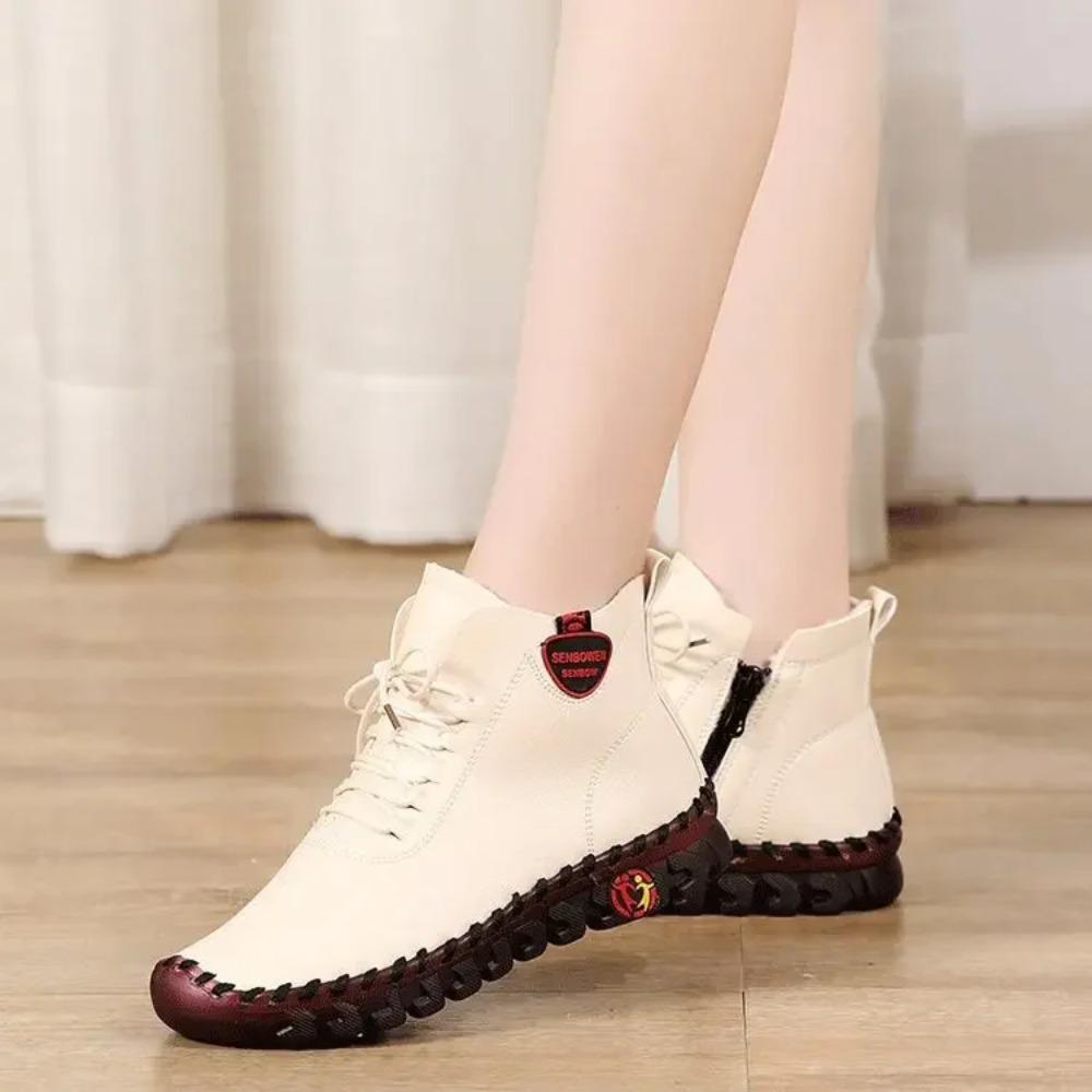 Women Shoes Autumn Loafers Lace Up Sneakers Casual Flats Solid Soft Bottom Boots Leather High-Top Sneaker Female Shoes2026