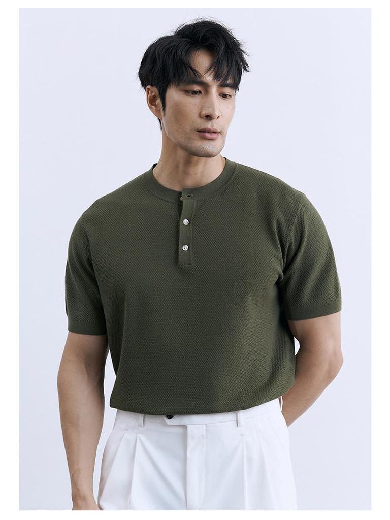 2024 Men's Striped Polo: Short-Sleeve, Versatile Round Neck Knit Shirt