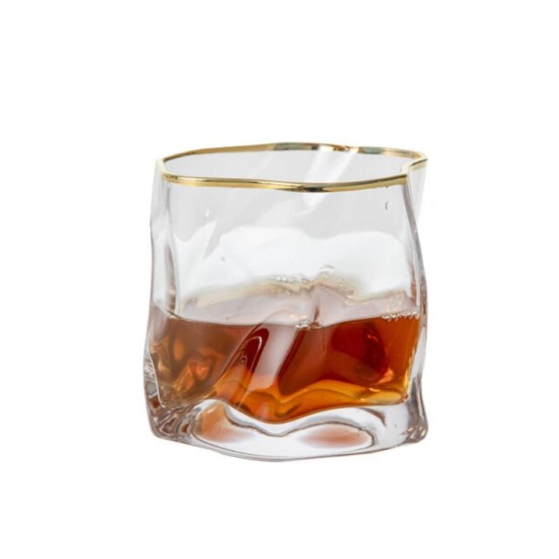 

1pc Art Design Mixed Glass Whisky Glass Irregular Dips Glass Vodka Cups Personality Crandy Crandy Snifters Ice Cubes Glass Rock | Old Glass (Golden Ed