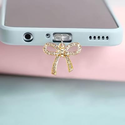 1pc Mobile Phone Dust Plug Simple with Diamond Heart Circle Hollow Fashion Alloy Pendant Suitable for IPhone, Type-C