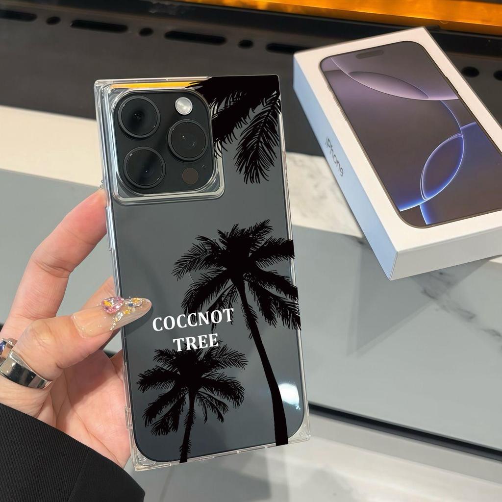 Square Back Tube Protection Clear Case For iPhone 12 13 15 Plus 16 ProMax 14 Pro Max 11 Anti-Oxygen,Coconut Tree Pattern Casing