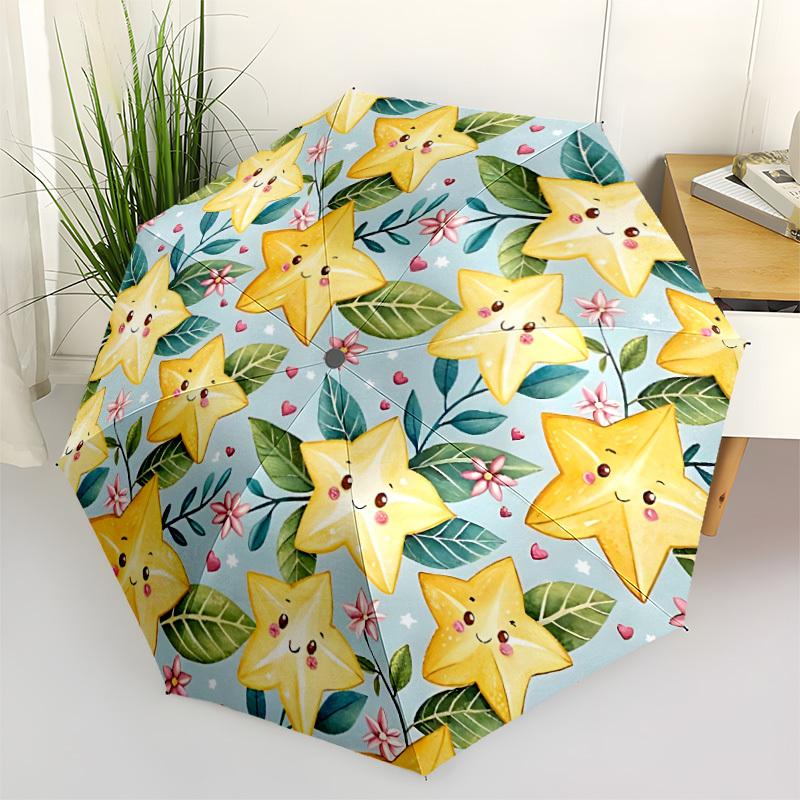 

1pc Starfruit Pattern Automatic Opening/Closing Folding Umbrella with 8 Ribs,Windproof Portable Sunshade Umbrella Holiday gift yy260401042