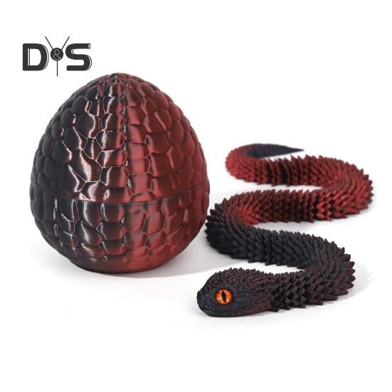 1 Set 3D Printed Snake Egg Figurine Movable Joints Snake Eggshell Figure Fidget Toy Snake Egg with Articulated Snake Inside Desktop Decoration
