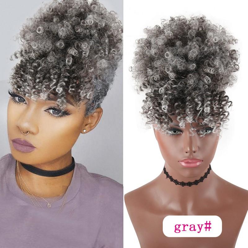 High Afro Puff Wig With Bangs Double Ponytail Women Heat Resistant Synthetic Hair